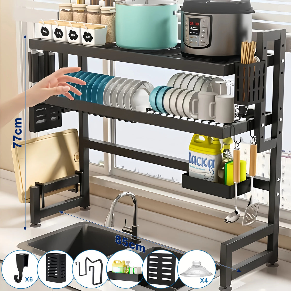 Extra long Drying Rack for Kitchen Sink, Space Saving Dish Rack,Keep Kitchen Sink Shlef Organized Space-Saving Dish Drying Rack, Large Stainless Steel Sink Drying Rack for Dishes- Countertop Organizer for Dishes, Utensils