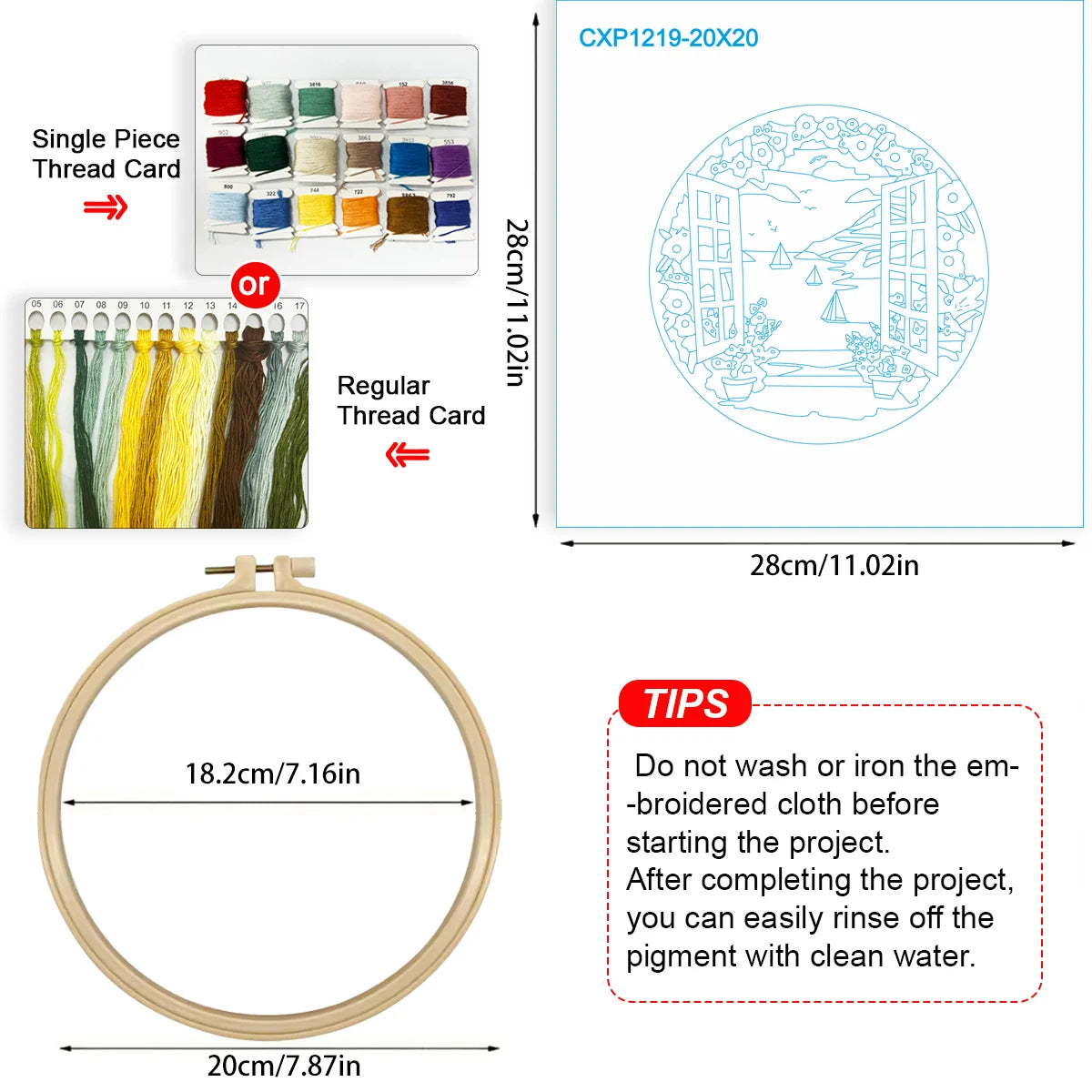 1pc 20X20CM/15X15CM 7.87/6.3inch Embroidery Starter Kit DIY Kit Home Decor, Seaside View, Embroidery Kit