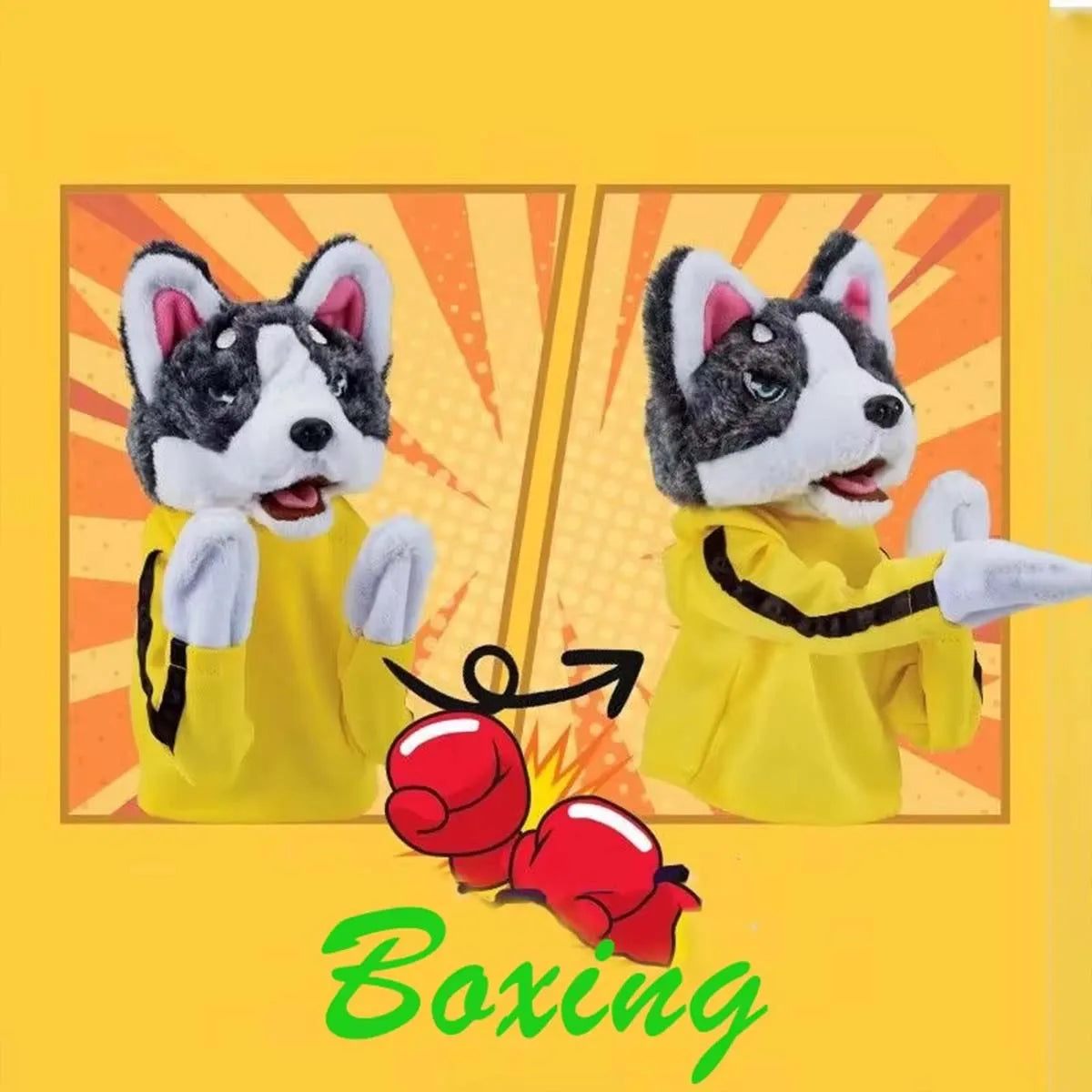 Boxing Interactive Toy Husky Glove Doll Interactive Puppy Plush Toy with Sound Effects Funny Cat Toys for All Cats Dogs and Kids