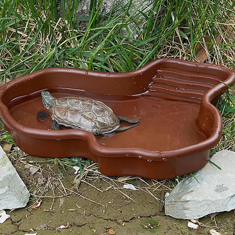 Turtle Feeding Dish Reptile Bathing Pool With Ramp And Basking terrace Aquarium Ornament For Turtle, Bearded Dragon ﻿