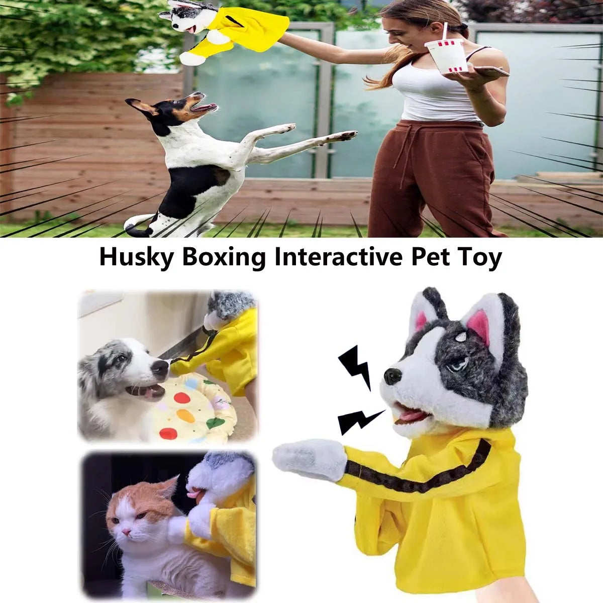 Boxing Interactive Toy Husky Glove Doll Interactive Puppy Plush Toy with Sound Effects Funny Cat Toys for All Cats Dogs and Kids