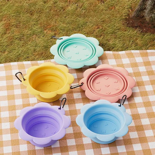 Multipurpose 350ml Dog Bowl Flower Shape Silicone Puppy Water Food Container Collapsible Large Capacity Feeder Dish Bowl Outdoor