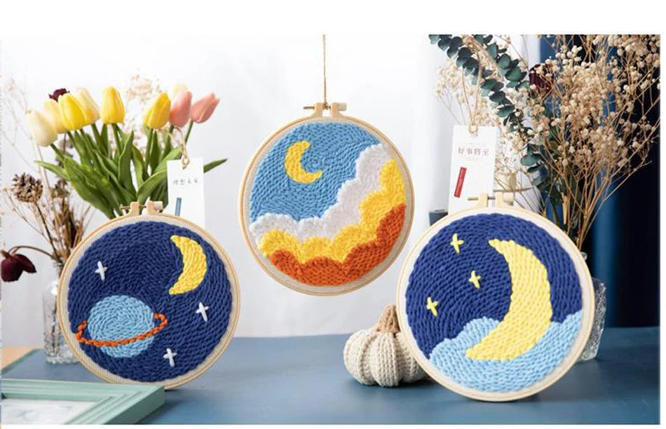 Punch Needle Embroidery Kit for Adults Beginners DIY Embroidery Frame Craft Supplies Rug Tufting Including Yarns Hoop Tools Art