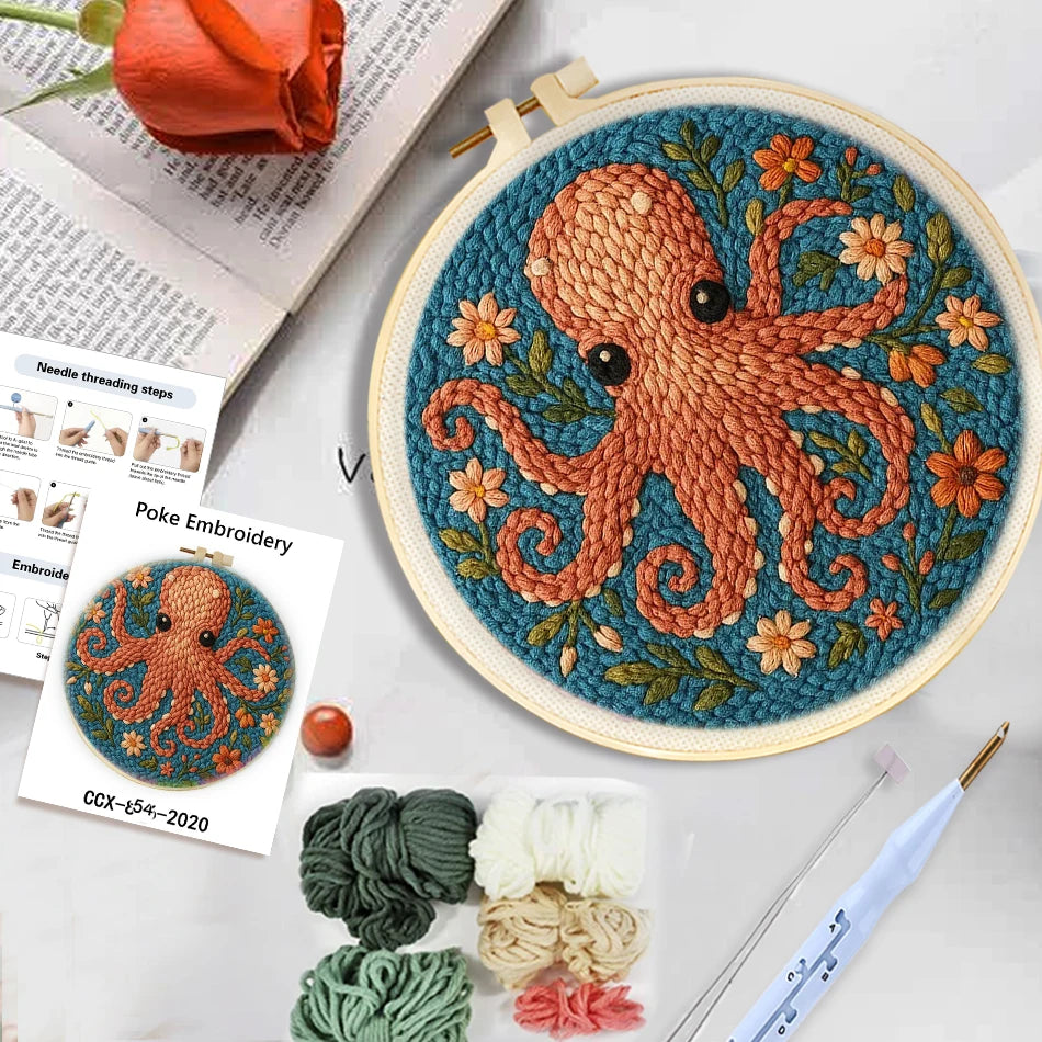 Punch Needle Embroidery Kit for Adults Beginners DIY Embroidery Frame Craft Supplies Rug Tufting Including Yarns Hoop Tools Art