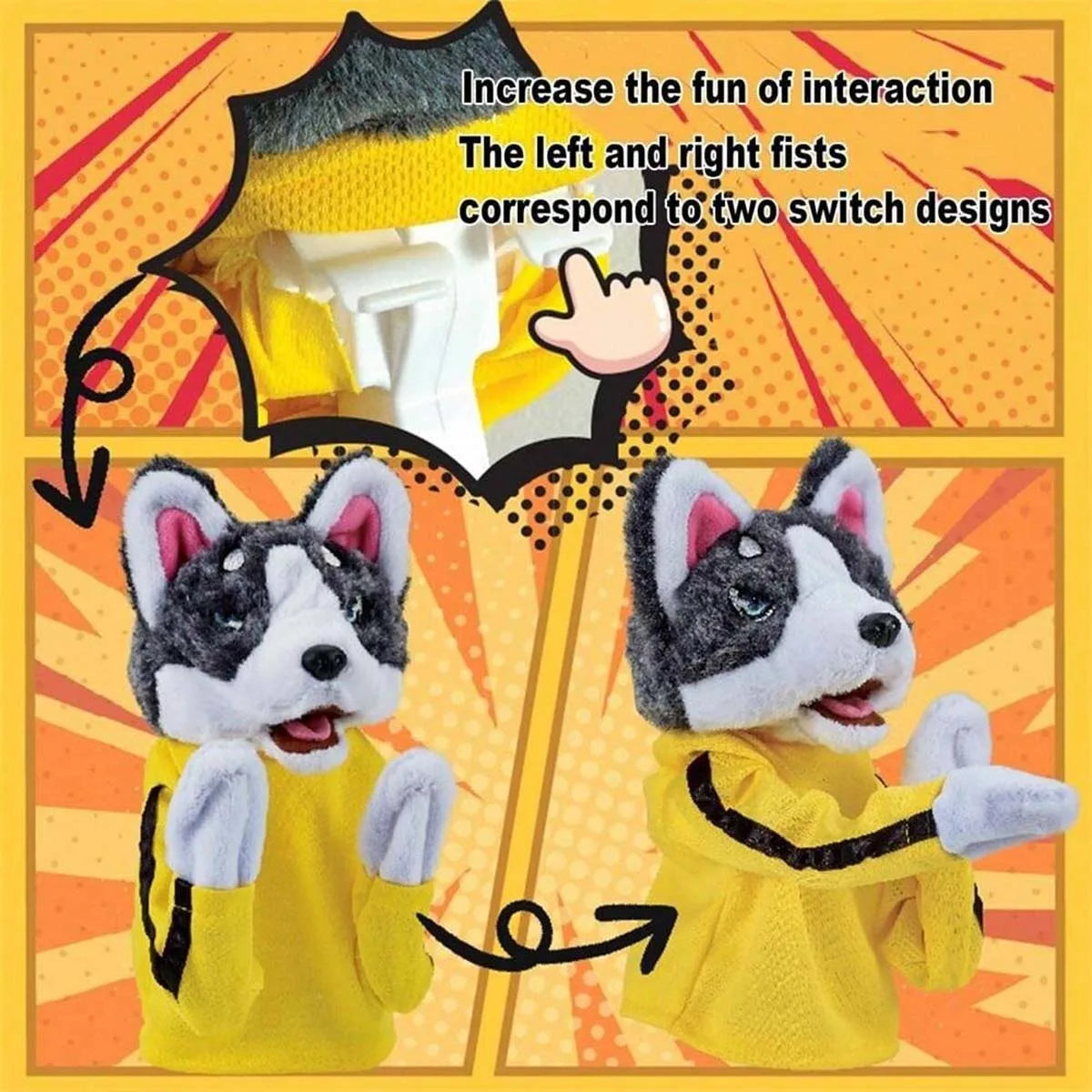 Boxing Interactive Toy Husky Glove Doll Interactive Puppy Plush Toy with Sound Effects Funny Cat Toys for All Cats Dogs and Kids