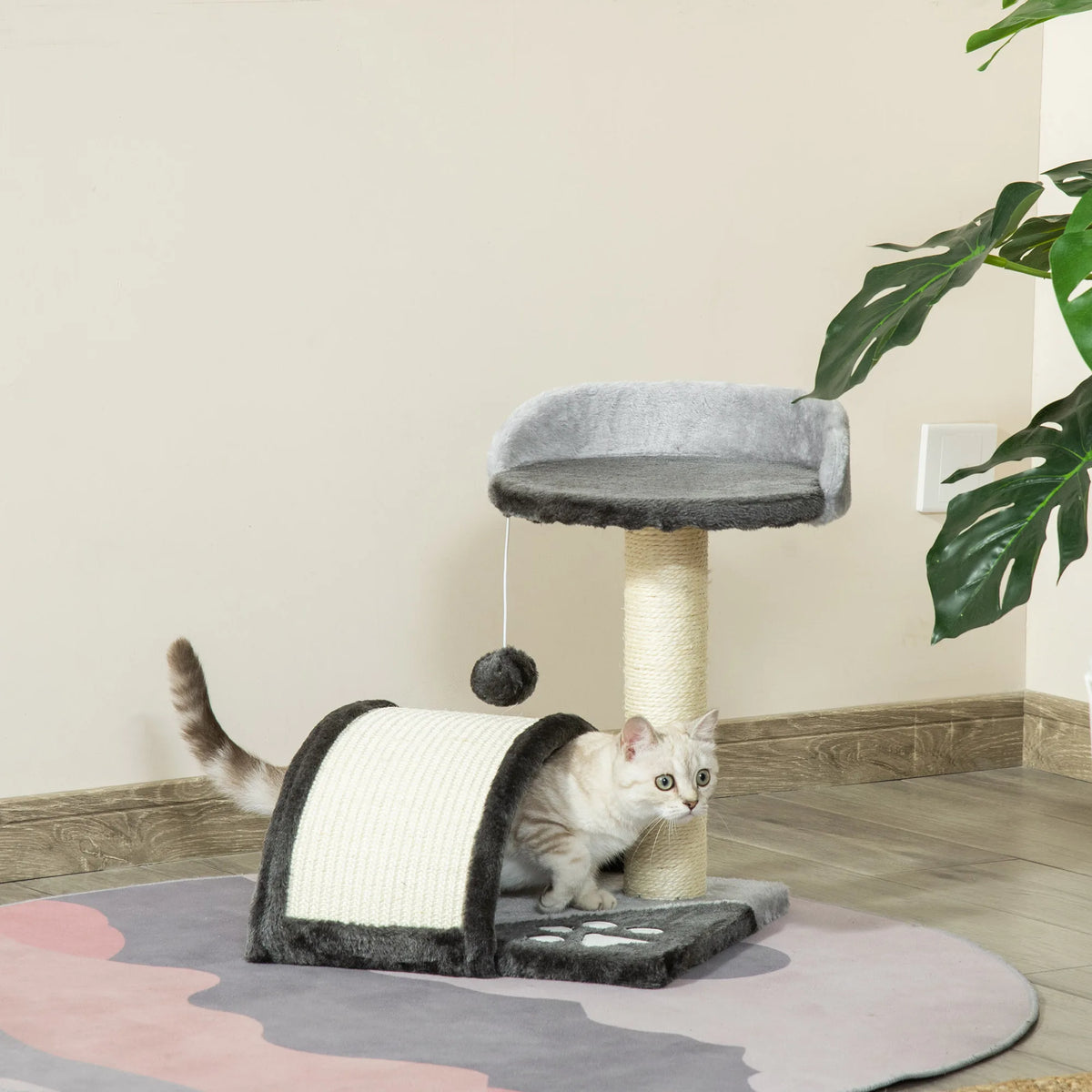PawHut tree cat scraper 2 tiered with Post Beige scratch board