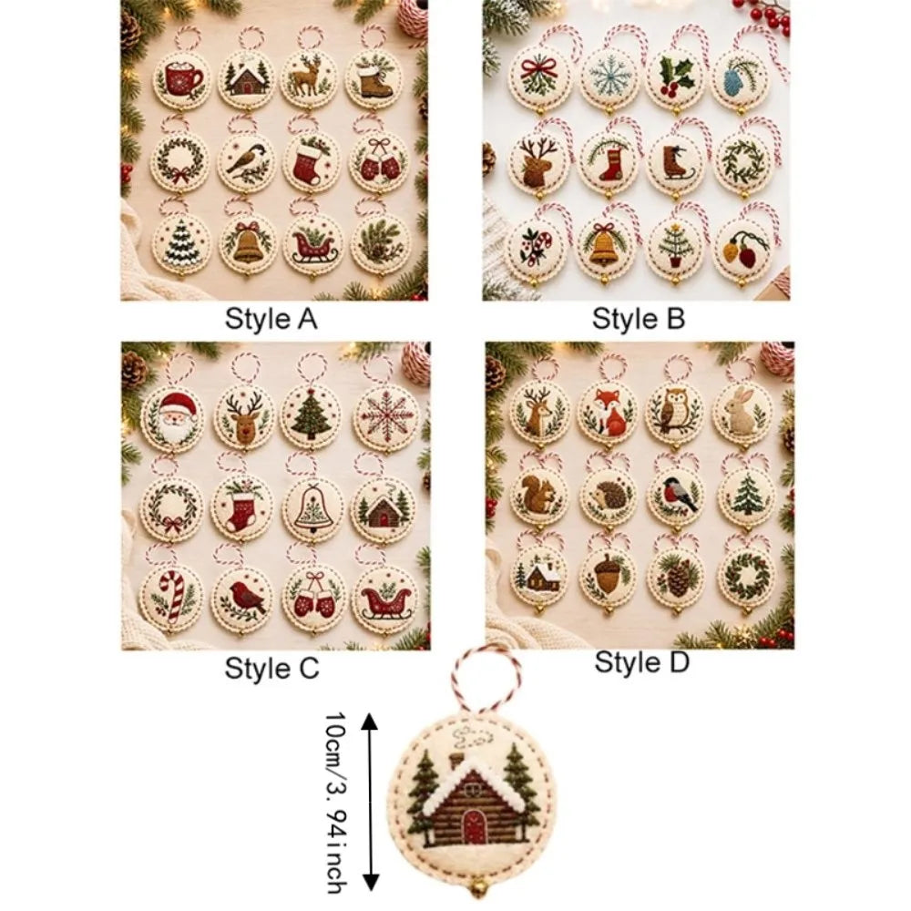 Round DIY Felt Embroidered Christmas Ornament Kit Beginner-friendly Pre-cut Felt Christmas Embroidery Craft Kit with Guidance
