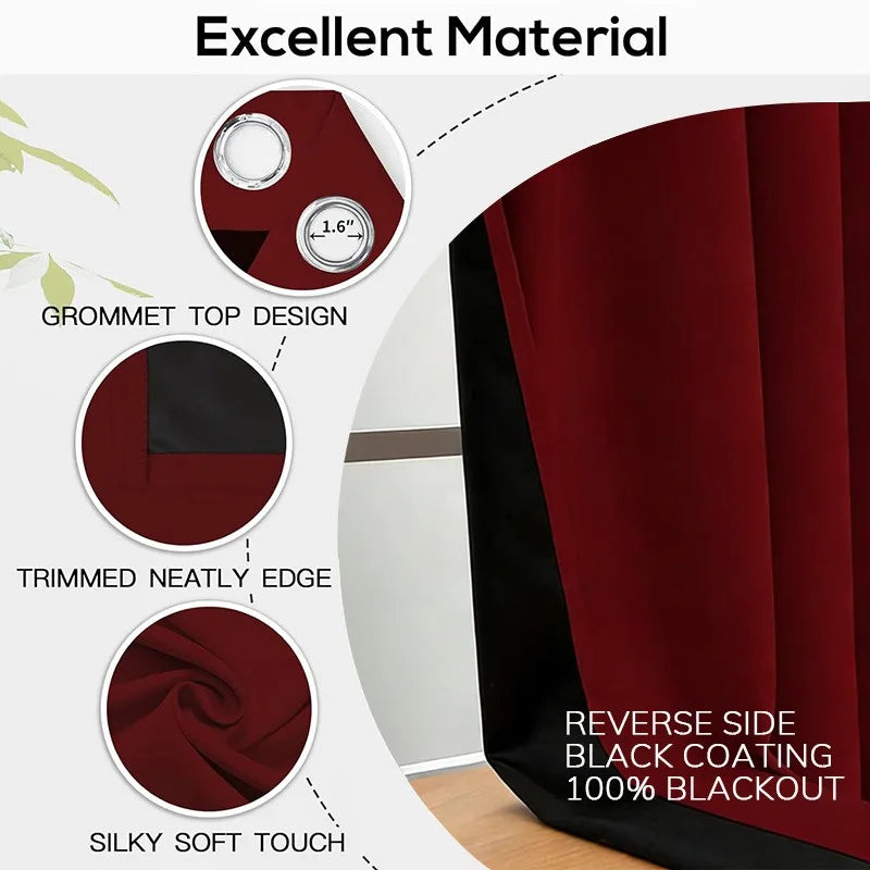 4 Panels 100% Blackout Curtains, Thermal Noise Reduce Privacy Drapes, Modern Home Xmas Decor for Living Room Bedroom Balcony