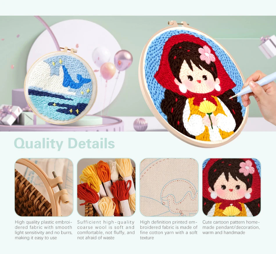 Punch Needle Embroidery Kit for Adults Beginners DIY Embroidery Frame Craft Supplies Rug Tufting Including Yarns Hoop Tools Art