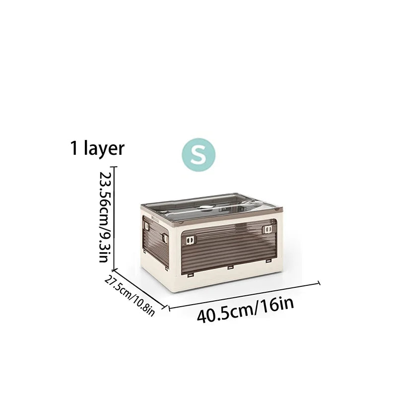 Plastic Storage Box with Lid, Foldable with Wheels, Five-Opening Door, Stackable, Used for Organizing Clothes, Snacks, and Camping, White and Light Yellow