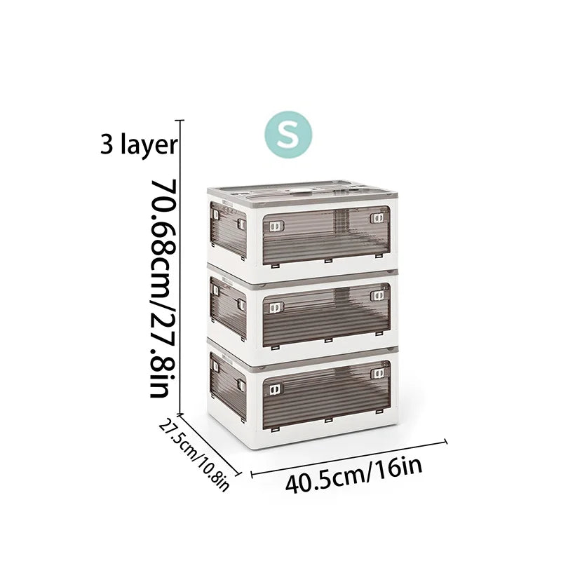 Plastic Storage Box with Lid, Foldable with Wheels, Five-Opening Door, Stackable, Used for Organizing Clothes, Snacks, and Camping, White and Light Yellow