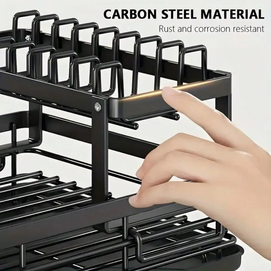 2 Tier Stainless Steel Dish Drying Rack with Drainboard, Large Rustproof Kitchen Counter Drainer for Bowls, Pans & Utensils, Detachable Water Drip Tray