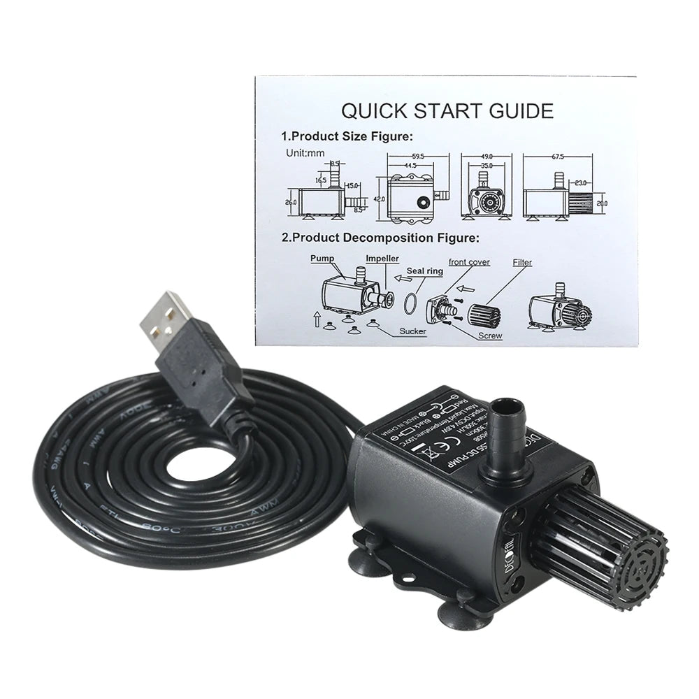 Mini Submersible Brushless Water Pump USB DC5V 300L/H IP68 for Aquarium Fountain Car Cooling Computer Water Circulation System