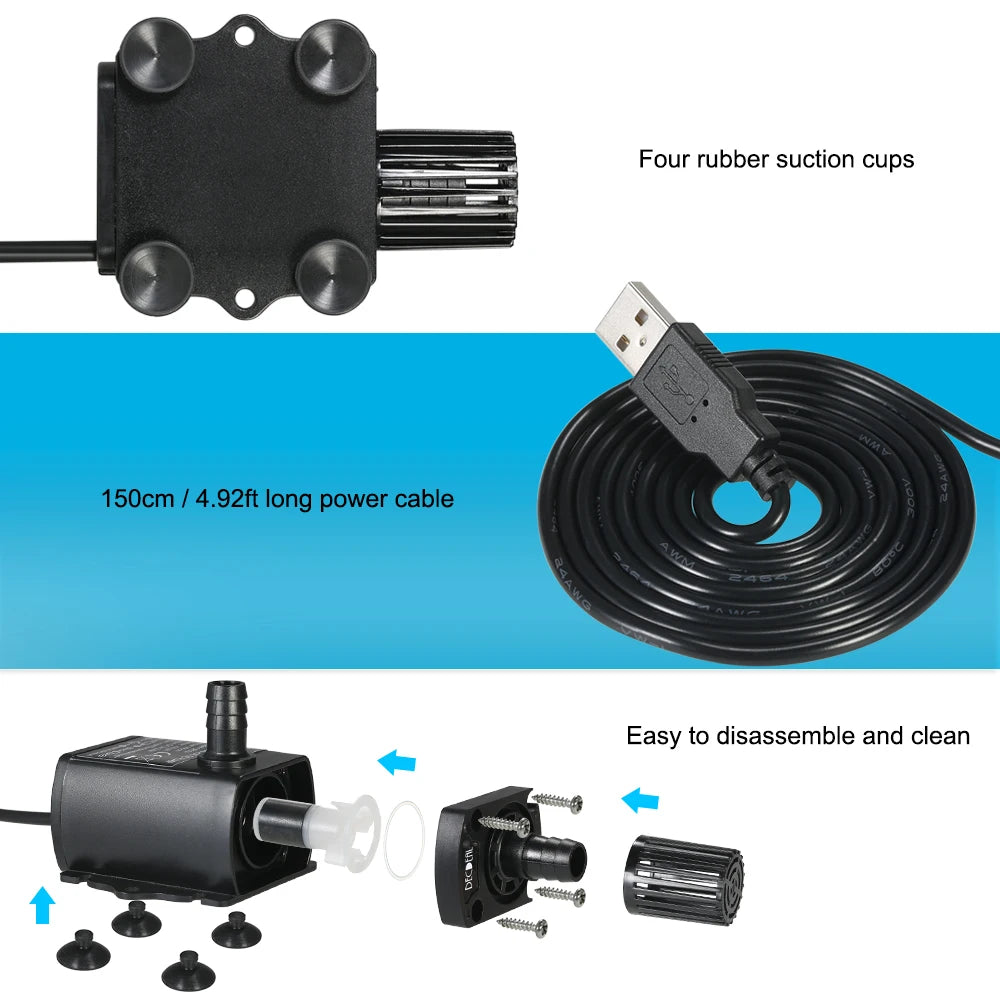 Mini Submersible Brushless Water Pump USB DC5V 300L/H IP68 for Aquarium Fountain Car Cooling Computer Water Circulation System