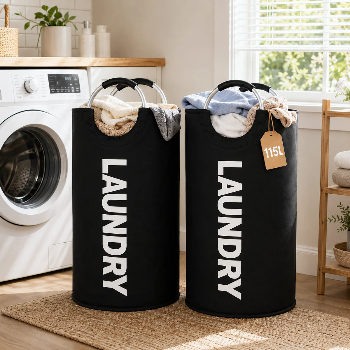 2 Pack 115L Extra Large Laundry Hamper, Foldable Laundry Basket with Soft Padded Handles, Freestanding Collapsible Laundry Bag for Clothes Storage, Bedroom, Bathroom, Dorm & Laundry Room