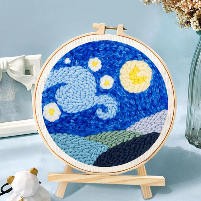 Punch Needle Embroidery Kit for Adults Beginners DIY Embroidery Frame Craft Supplies Rug Tufting Including Yarns Hoop Tools Art