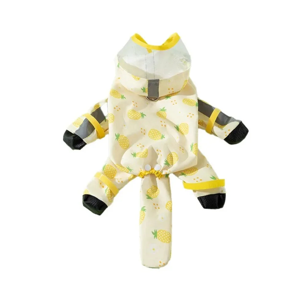 1Pcs Dog Raincoat 4-Leg Full Coverage Waterproof Leash Hook Hooded Reflective Pet Rain Jacket with Boots Detachable Tail Cover