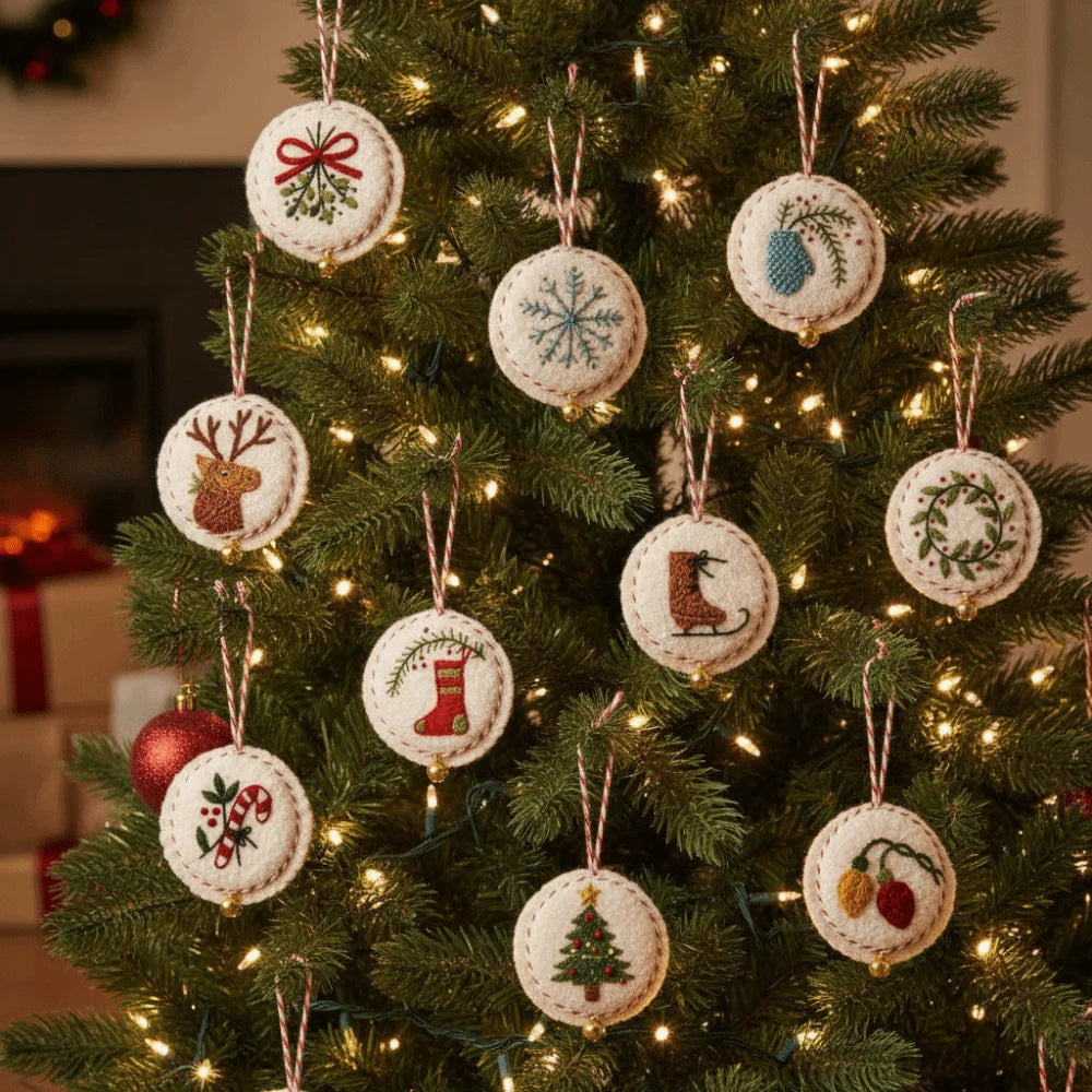 Round DIY Felt Embroidered Christmas Ornament Kit Beginner-friendly Pre-cut Felt Christmas Embroidery Craft Kit with Guidance