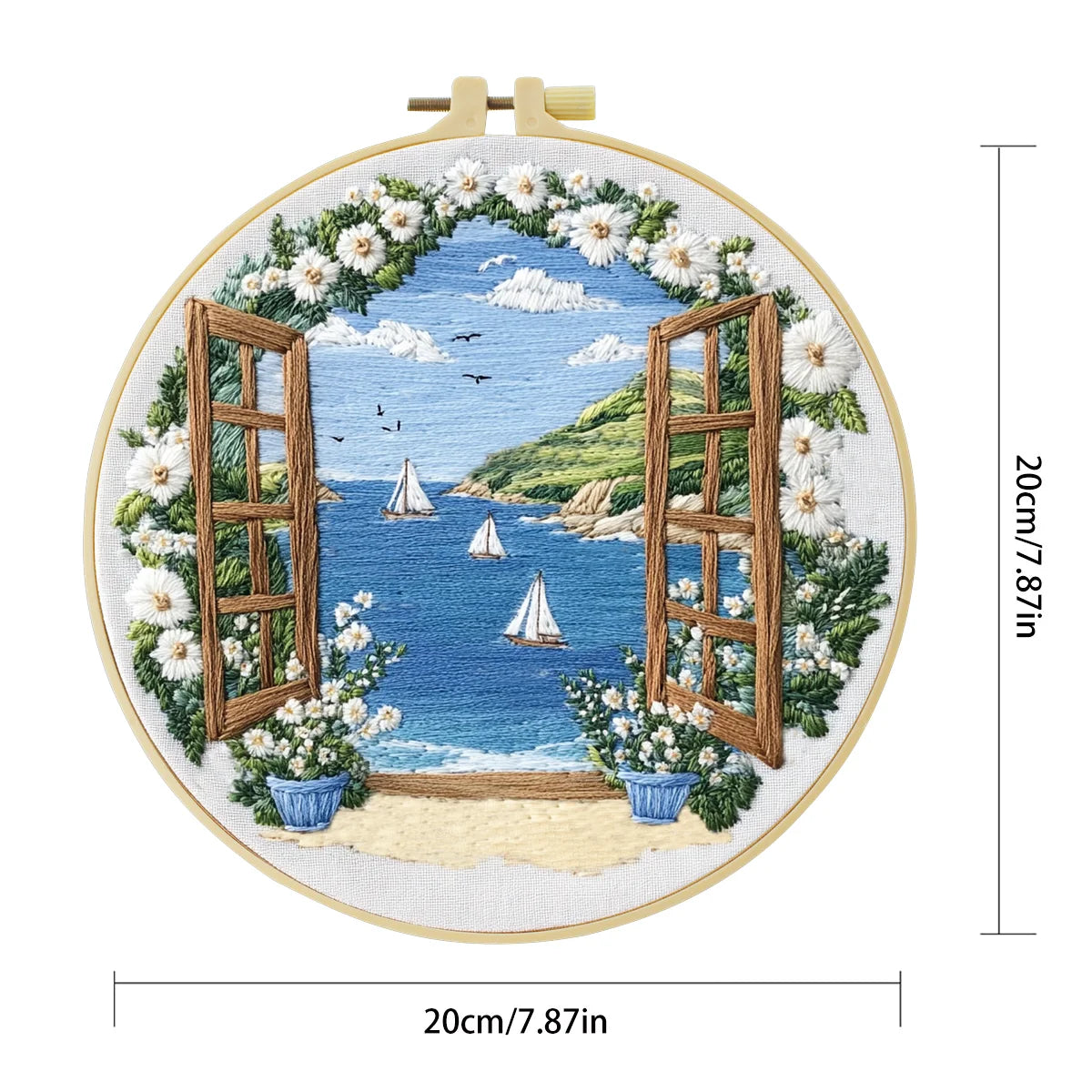 1pc 20X20CM/15X15CM 7.87/6.3inch Embroidery Starter Kit DIY Kit Home Decor, Seaside View, Embroidery Kit