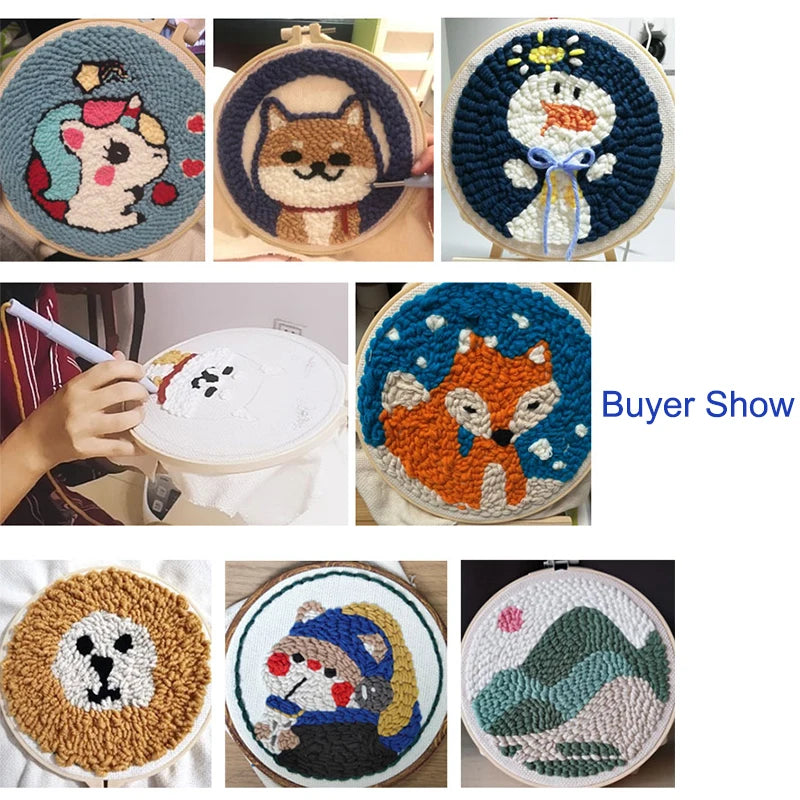 Punch Needle Embroidery Kit for Adults Beginners DIY Embroidery Frame Craft Supplies Rug Tufting Including Yarns Hoop Tools Art