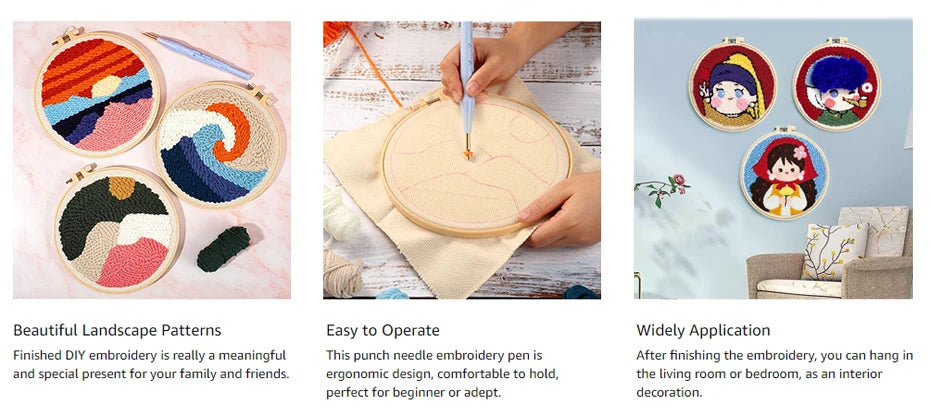 Punch Needle Embroidery Kit for Adults Beginners DIY Embroidery Frame Craft Supplies Rug Tufting Including Yarns Hoop Tools Art