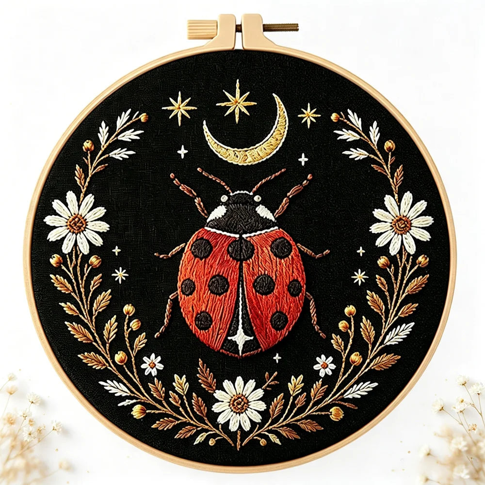 Dragonfly Butterfly Bee Insect with Flower Embroidery Kit with EN Instructions,Thread,Stamped Cloth with Pattern for DIY Gift