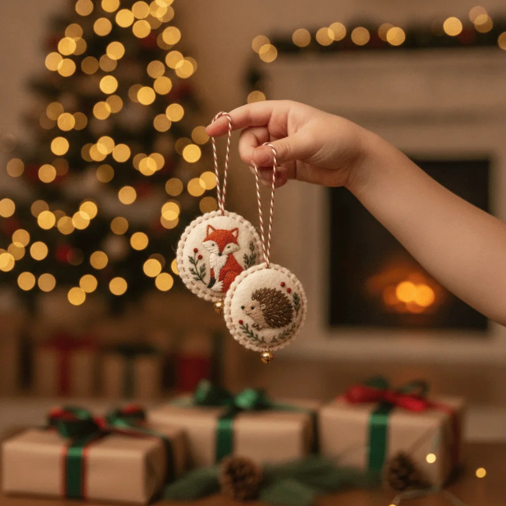 Round DIY Felt Embroidered Christmas Ornament Kit Beginner-friendly Pre-cut Felt Christmas Embroidery Craft Kit with Guidance