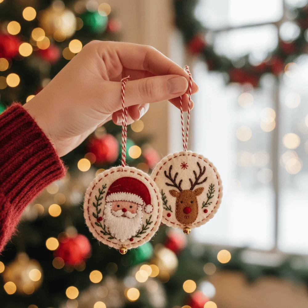 Round DIY Felt Embroidered Christmas Ornament Kit Beginner-friendly Pre-cut Felt Christmas Embroidery Craft Kit with Guidance