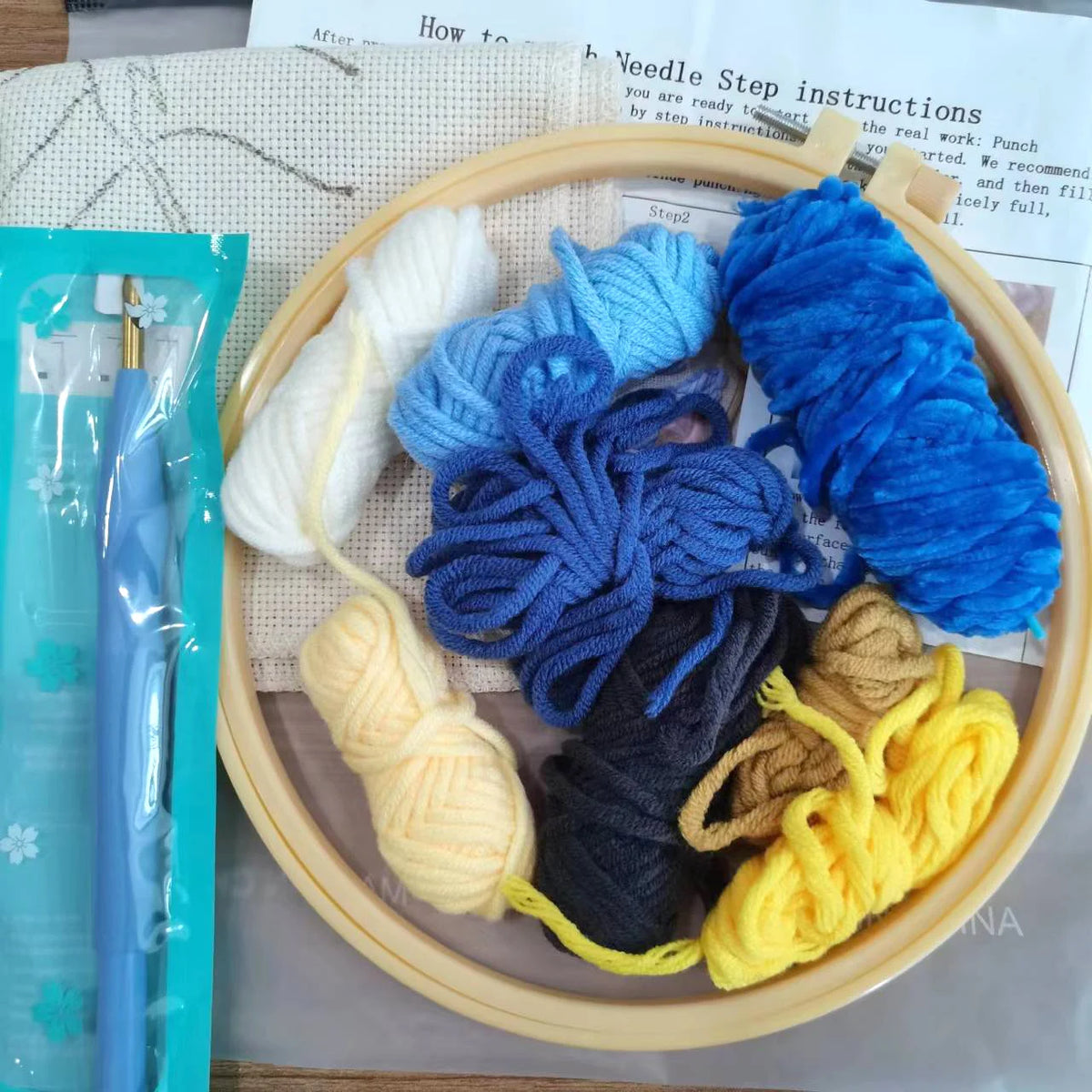 Punch Needle Embroidery Kit for Adults Beginners DIY Embroidery Frame Craft Supplies Rug Tufting Including Yarns Hoop Tools Art