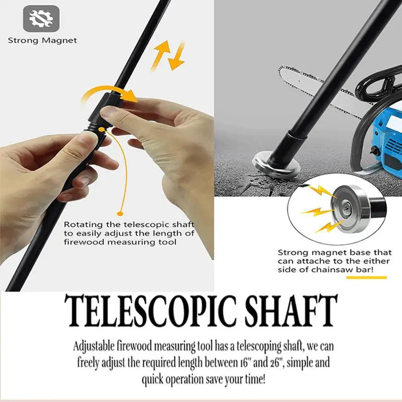 Firewood Measuring Tool Adjustable Magnetic Firewood Measuring Rod with Telescopic Shaft Firewood Gauge Attaches to Chainsaw Bar