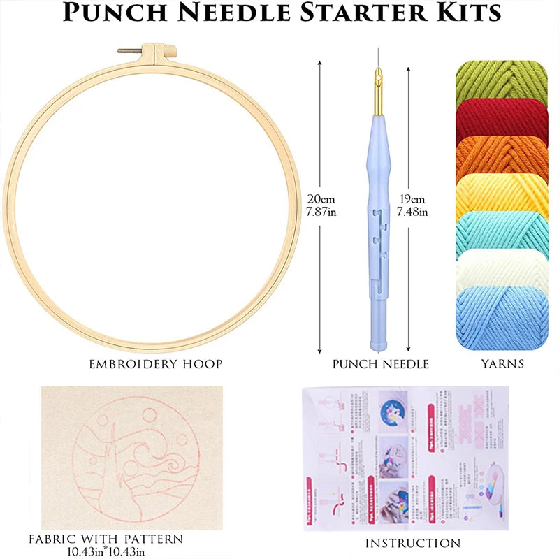 Punch Needle Embroidery Kit for Adults Beginners DIY Embroidery Frame Craft Supplies Rug Tufting Including Yarns Hoop Tools Art