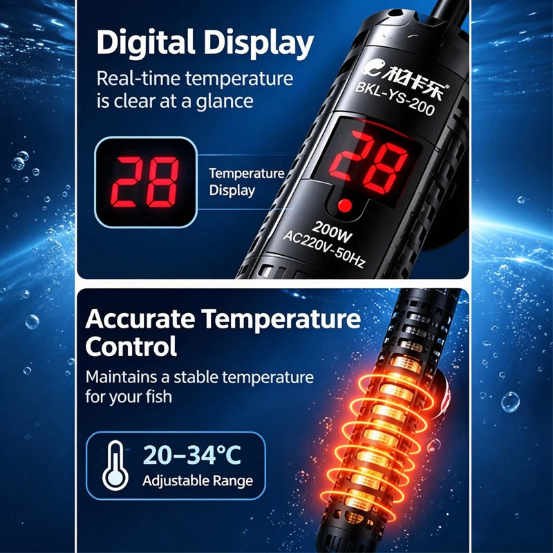 Aquarium Heater, Auto Thermostat Heater, Explosion-Proof Glass Heater, Small Aquarium Digital Display Heater