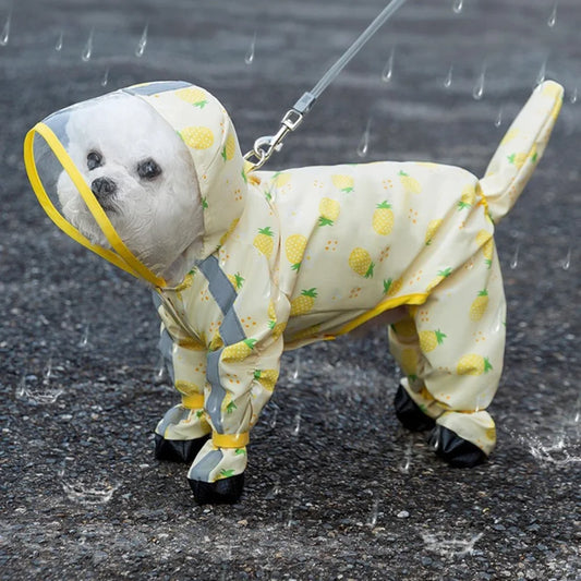 1Pcs Dog Raincoat 4-Leg Full Coverage Waterproof Leash Hook Hooded Reflective Pet Rain Jacket with Boots Detachable Tail Cover