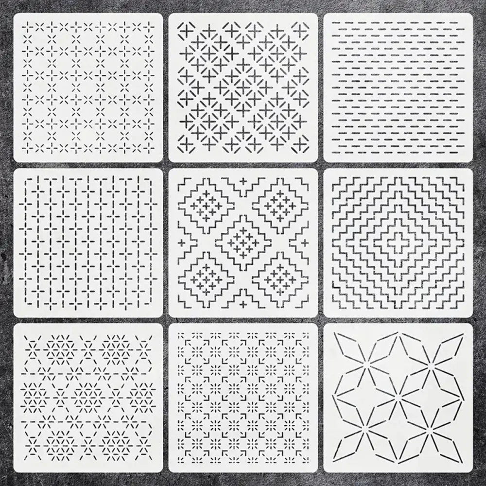 8/9/24/32Pcs Sashiko Embroidery Templates DIY Embroidery Patterns Geometric Line Quilting Template Reusable Sewing Stencils
