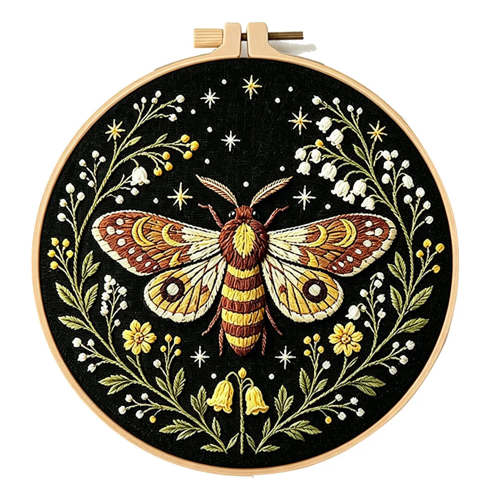 Dragonfly Butterfly Bee Insect with Flower Embroidery Kit with EN Instructions,Thread,Stamped Cloth with Pattern for DIY Gift