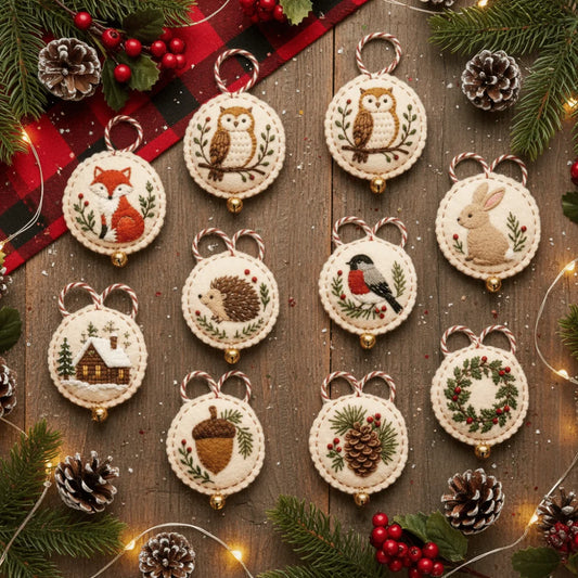 Round DIY Felt Embroidered Christmas Ornament Kit Beginner-friendly Pre-cut Felt Christmas Embroidery Craft Kit with Guidance