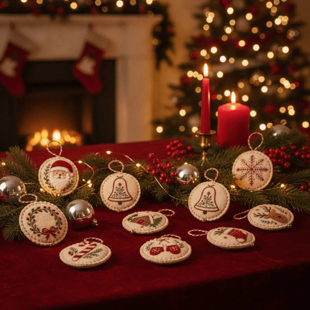 Round DIY Felt Embroidered Christmas Ornament Kit Beginner-friendly Pre-cut Felt Christmas Embroidery Craft Kit with Guidance