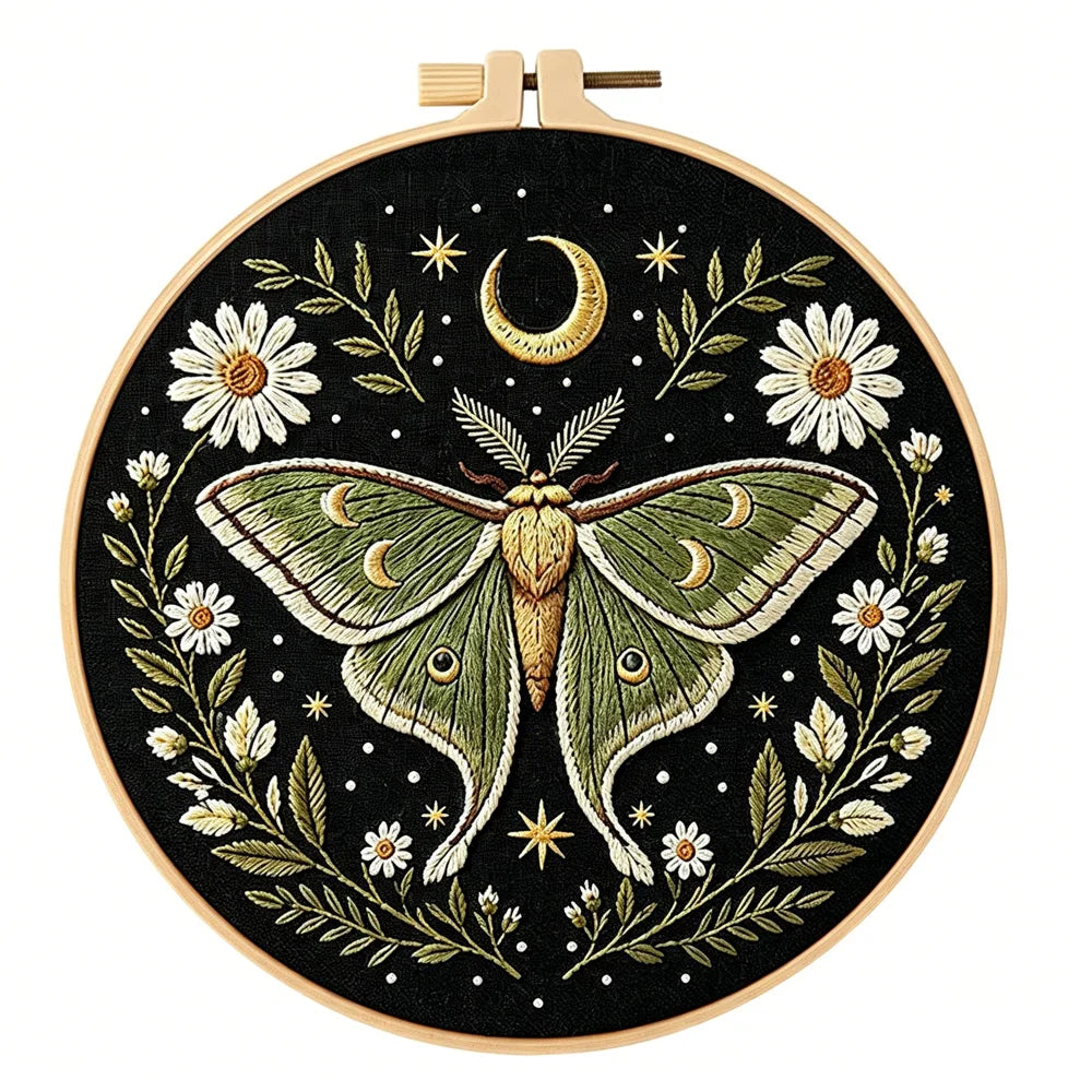 Dragonfly Butterfly Bee Insect with Flower Embroidery Kit with EN Instructions,Thread,Stamped Cloth with Pattern for DIY Gift