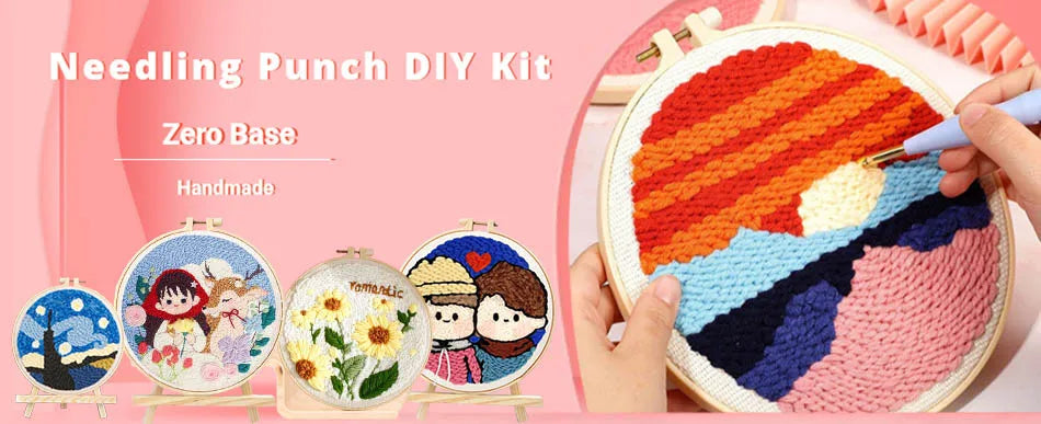Punch Needle Embroidery Kit for Adults Beginners DIY Embroidery Frame Craft Supplies Rug Tufting Including Yarns Hoop Tools Art