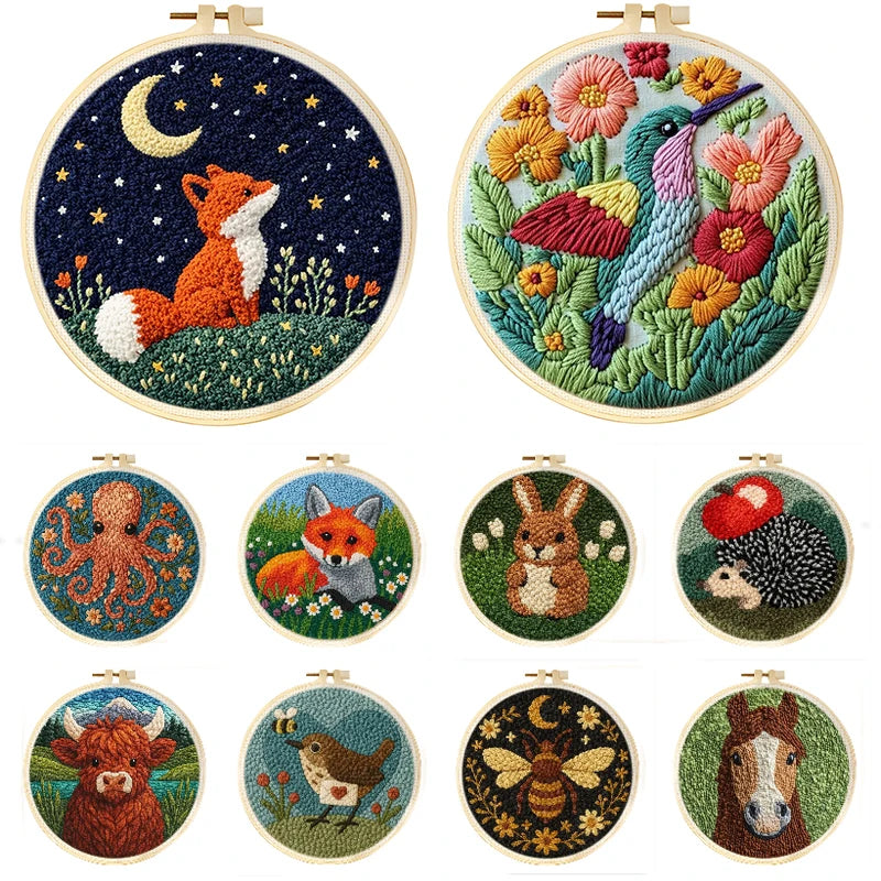Punch Needle Embroidery Kit for Adults Beginners DIY Embroidery Frame Craft Supplies Rug Tufting Including Yarns Hoop Tools Art