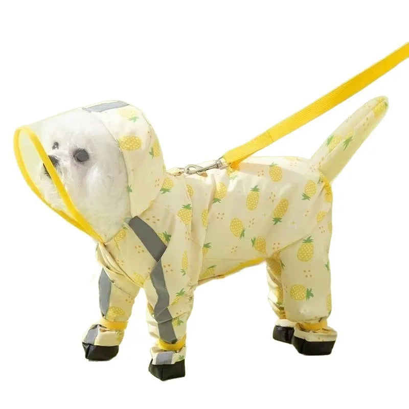 1Pcs Dog Raincoat 4-Leg Full Coverage Waterproof Leash Hook Hooded Reflective Pet Rain Jacket with Boots Detachable Tail Cover