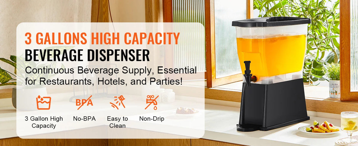 SucceBuy Beverage Dispenser 3 Gallon Drink Dispenser for Parties Plastic Juice Dispenser w/ Stand Spigot Lid Iced Tea Dispenser