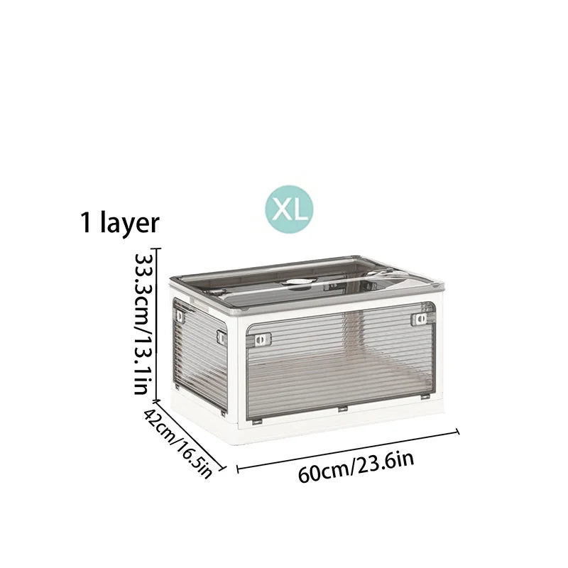 Plastic Storage Box with Lid, Foldable with Wheels, Five-Opening Door, Stackable, Used for Organizing Clothes, Snacks, and Camping, White and Light Yellow